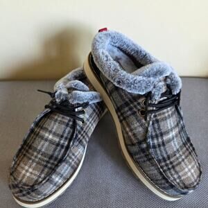 NWT BOBS Skechers Women's 7.5 Vegan Memory Foam Plaid Mule Clog Shoe Slipper